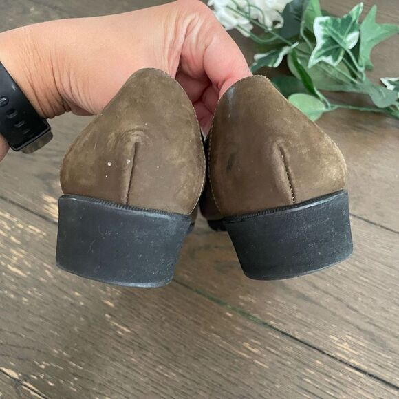 Salvatore Ferragamo Olive Green Suede Square Toe Tassel Loafers size 8.5B - Picture 5 of 8
